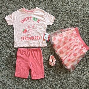 Cocomelon Strawberry Set - Top/ Shorts/ Skirt/ Scrunchy - 5t